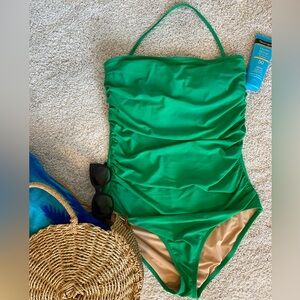 J. Crew Factory | Kelly Green Ruched Halter One Piece Swimsuit, Size L
